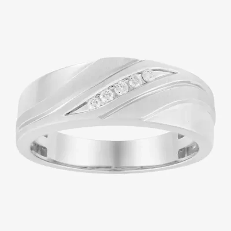 Mens 7.5MM 1/10 CT. T.W. Natural White Diamond 10K Gold Wedding Band