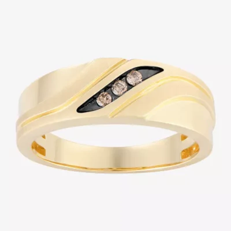 Mens 7MM Diamond Accent Natural Champagne 10K Gold Wedding Band