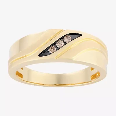 Mens 7MM Diamond Accent Natural Champagne 10K Gold Wedding Band