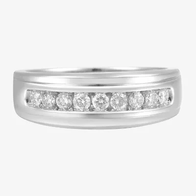 Mens 8MM 1/2 CT. T.W. Natural White Diamond 10K Gold Wedding Band