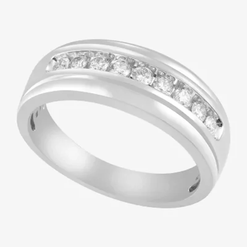 Mens 8MM 1/2 CT. T.W. Natural White Diamond 10K Gold Wedding Band