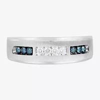 Mens 1/4 CT. T.W. Natural Blue Diamond 10K White Gold Wedding Band
