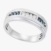 Mens 1/4 CT. T.W. Natural Blue Diamond 10K White Gold Wedding Band
