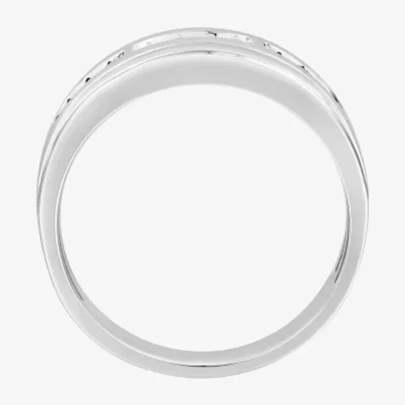 Mens 1/4 CT. T.W. Natural Blue Diamond 10K White Gold Wedding Band