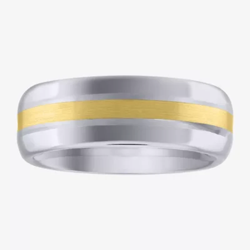 Mens 7MM 10K Gold Tungsten Wedding Band