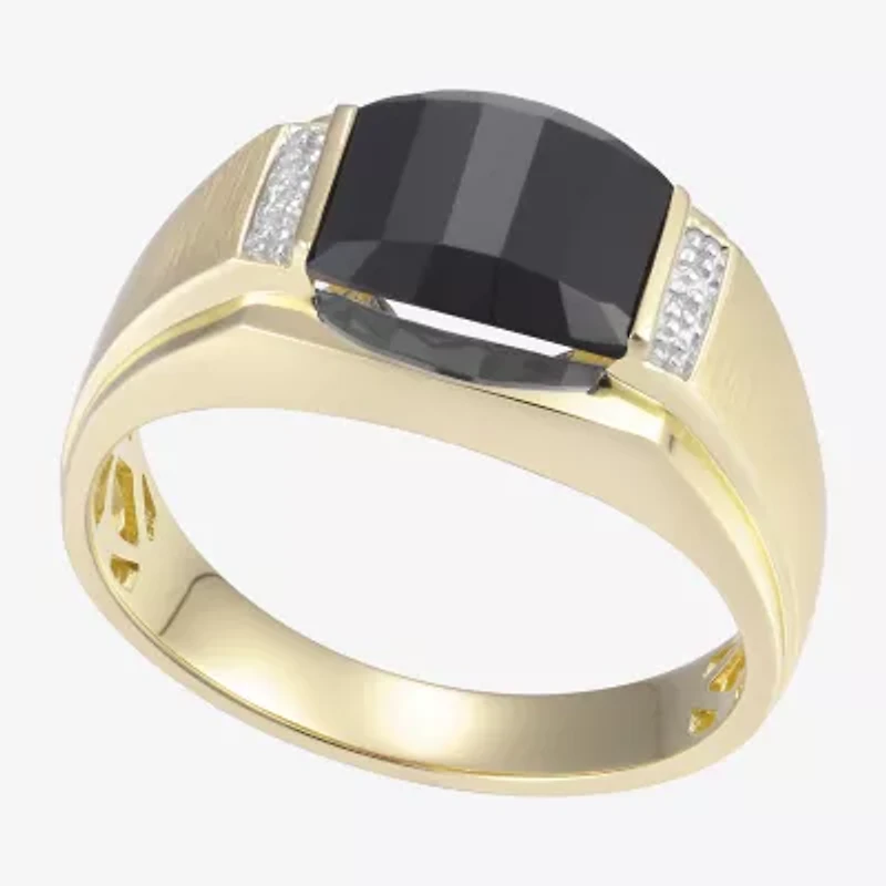 Mens Gemstone & Diamond-Accent 10K Yellow Gold Ring