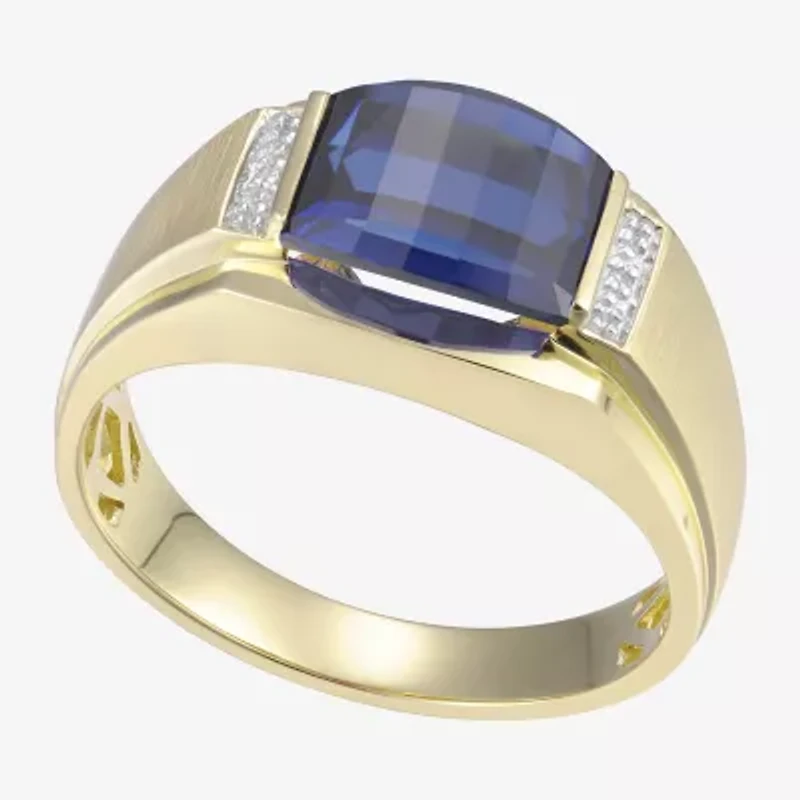 Mens Gemstone & Diamond-Accent 10K Yellow Gold Ring