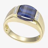 Mens Gemstone & Diamond-Accent 10K Yellow Gold Ring