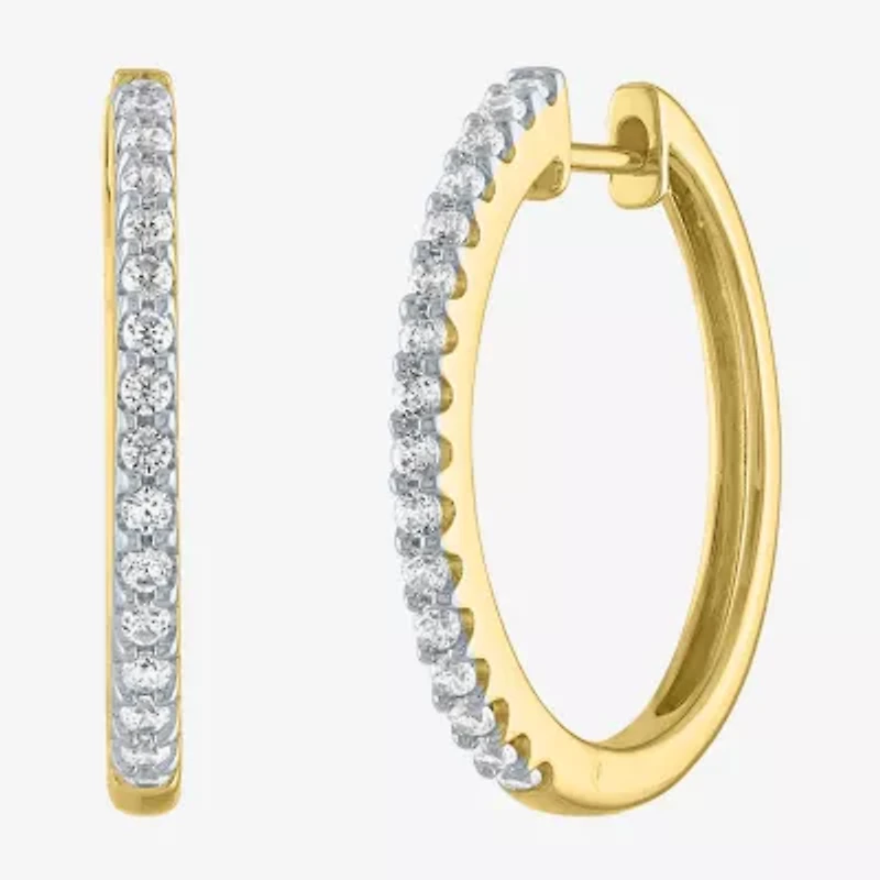 Womens 1/2 CT. T.W. Natural White Diamond Sterling Silver 25mm Hoop Earrings