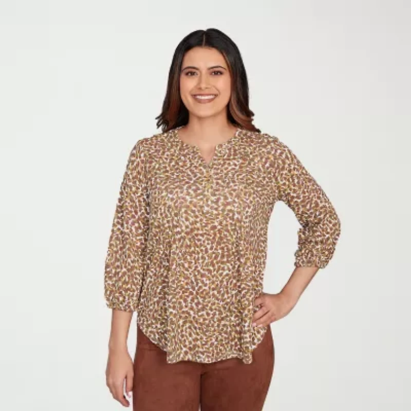 Hearts Of Palm Womens V Neck 3/4 Sleeve Peasant Top