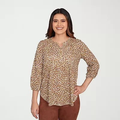 Hearts Of Palm Womens V Neck 3/4 Sleeve Peasant Top