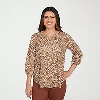 Hearts Of Palm Womens V Neck 3/4 Sleeve Peasant Top