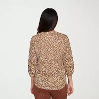 Hearts Of Palm Womens V Neck 3/4 Sleeve Peasant Top
