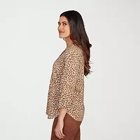 Hearts Of Palm Womens V Neck 3/4 Sleeve Peasant Top