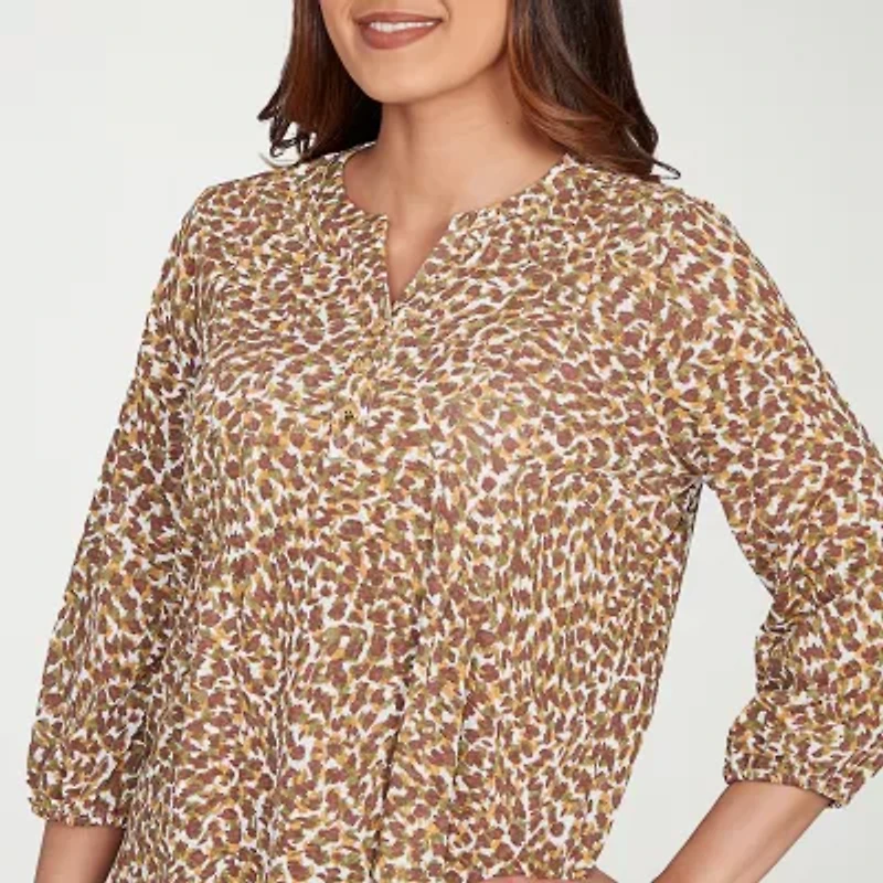 Hearts Of Palm Womens V Neck 3/4 Sleeve Peasant Top