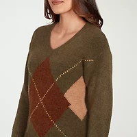 Hearts Of Palm Womens V Neck Long Sleeve Argyle Pullover Sweater
