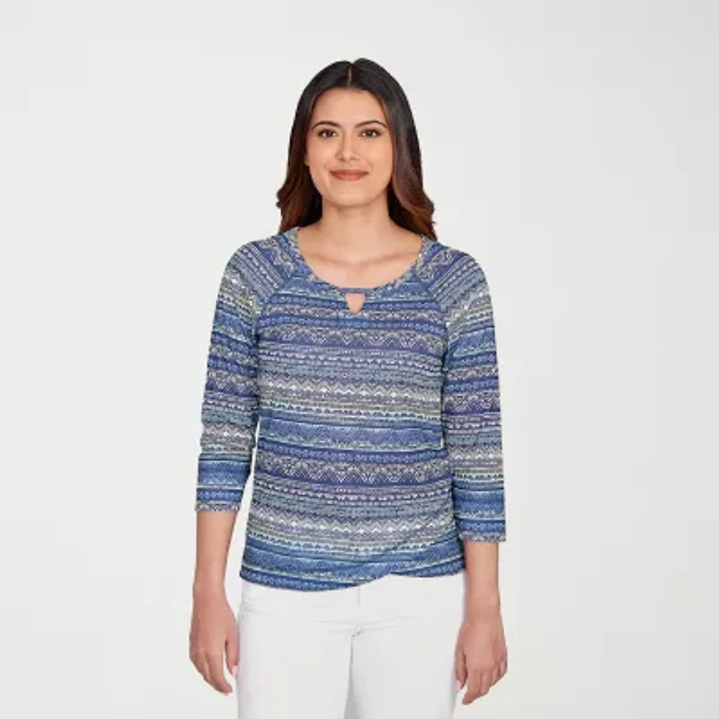 Hearts Of Palm Womens Keyhole Neck 3/4 Sleeve T-Shirt
