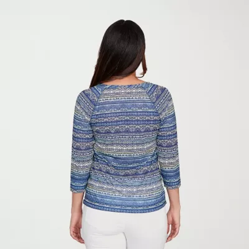 Hearts Of Palm Womens Keyhole Neck 3/4 Sleeve T-Shirt