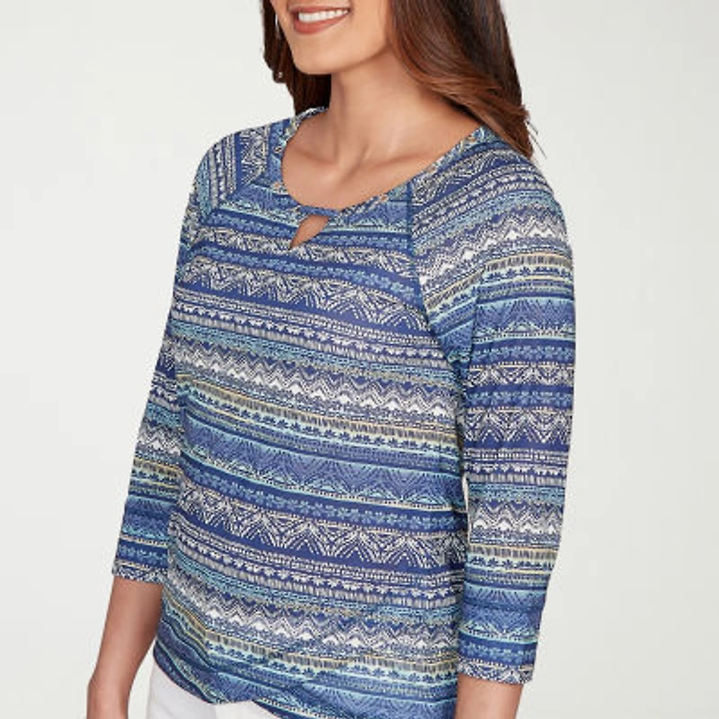 Hearts Of Palm Womens Keyhole Neck 3/4 Sleeve T-Shirt