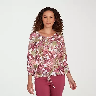 Hearts Of Palm Womens Round Neck 3/4 Sleeve T-Shirt