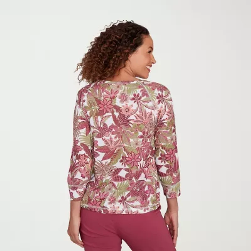 Hearts Of Palm Womens Round Neck 3/4 Sleeve T-Shirt