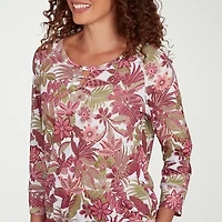 Hearts Of Palm Womens Round Neck 3/4 Sleeve T-Shirt