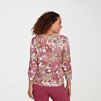 Hearts Of Palm Womens Round Neck 3/4 Sleeve Petite T-Shirt