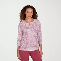 Hearts Of Palm Womens Keyhole Neck 3/4 Sleeve T-Shirt