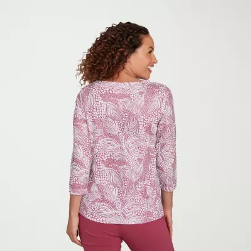 Hearts Of Palm Womens Keyhole Neck 3/4 Sleeve T-Shirt
