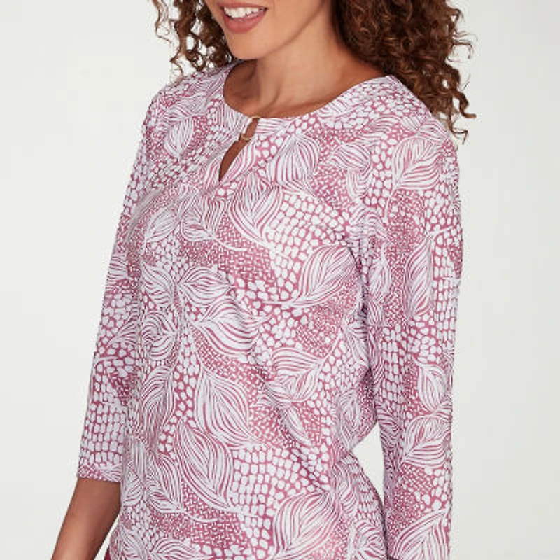 Hearts Of Palm Womens Keyhole Neck 3/4 Sleeve T-Shirt