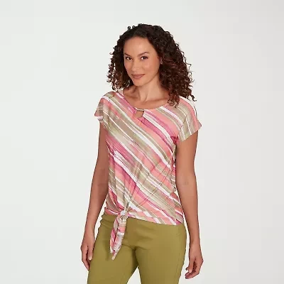 Hearts Of Palm Womens Round Neck Short Sleeve Petite T-Shirt