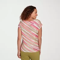 Hearts Of Palm Womens Round Neck Short Sleeve Petite T-Shirt