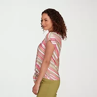 Hearts Of Palm Womens Round Neck Short Sleeve Petite T-Shirt