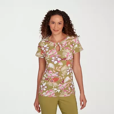 Hearts Of Palm Womens Keyhole Neck Short Sleeve Petite T-Shirt