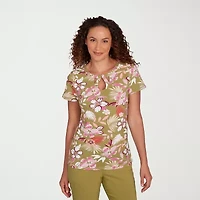 Hearts Of Palm Womens Keyhole Neck Short Sleeve Petite T-Shirt