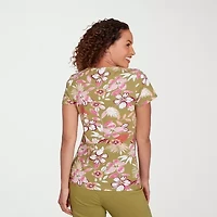 Hearts Of Palm Womens Keyhole Neck Short Sleeve Petite T-Shirt
