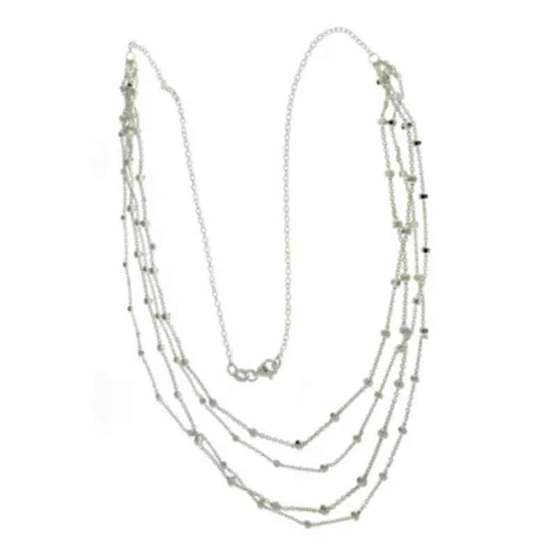 Sterling Silver 4-Row Beaded Chain Necklace 