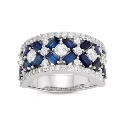 Womens 6MM Lab Created Blue Sapphire Sterling Silver Band