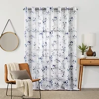 Fieldcrest Arden Watercolor Bouquet Cotton Grommet Top Sheer Single Curtain Panel