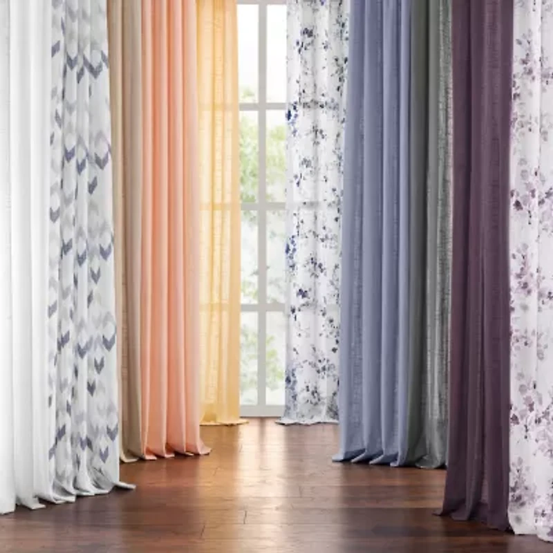Fieldcrest Arden Watercolor Bouquet Cotton Grommet Top Sheer Single Curtain Panel