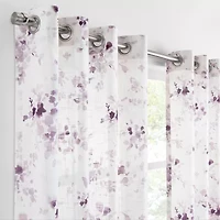 Fieldcrest Arden Watercolor Bouquet Cotton Grommet Top Sheer Single Curtain Panel
