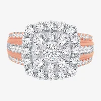 (I / Si1-Si2) Womens 3 CT. T.W. Lab Grown White Diamond 10K Gold Cushion Side Stone Engagement Ring