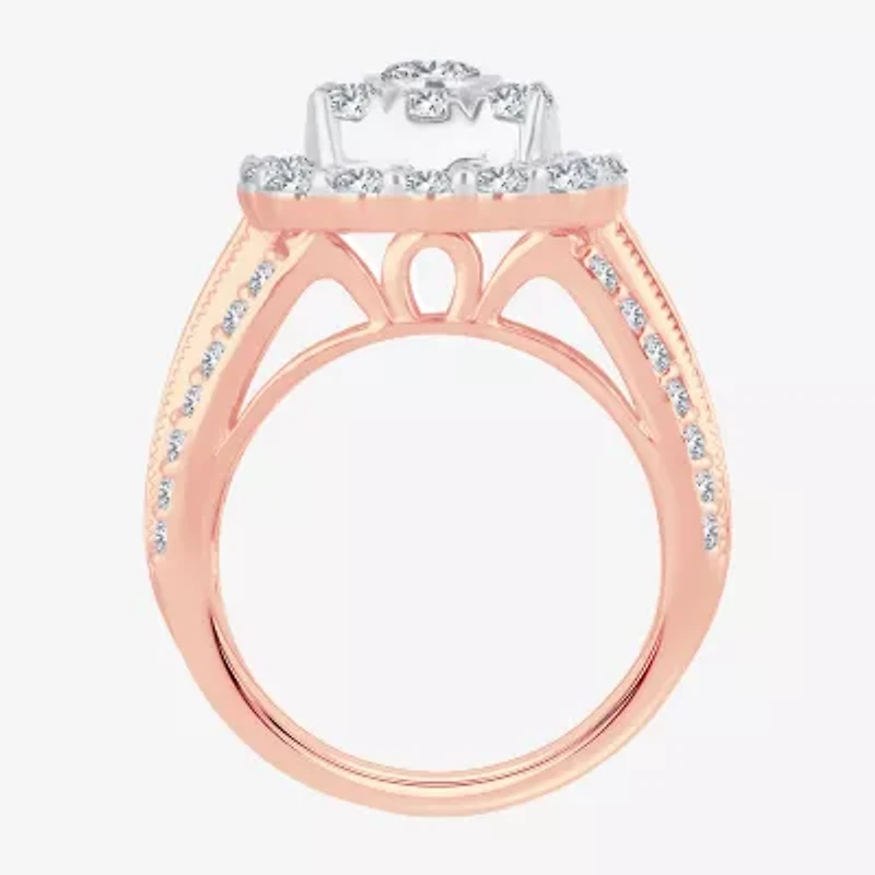 (I / Si1-Si2) Womens 3 CT. T.W. Lab Grown White Diamond 10K Gold Cushion Side Stone Engagement Ring