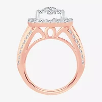 (I / Si1-Si2) Womens 3 CT. T.W. Lab Grown White Diamond 10K Gold Cushion Side Stone Engagement Ring