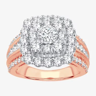 (I / Si1-Si2) Womens 3 CT. T.W. Lab Grown White Diamond 10K Gold Cushion Side Stone Engagement Ring