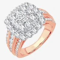 (I / Si1-Si2) Womens 3 CT. T.W. Lab Grown White Diamond 10K Gold Cushion Side Stone Engagement Ring