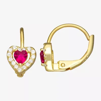 Girls 1/2 CT. Red Cubic Zirconia 14K Gold Over Silver 7mm Hoop Earrings