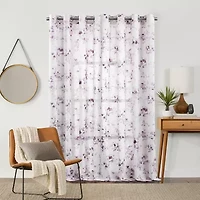 Fieldcrest Arden Watercolor Bouquet Cotton Grommet Top Sheer Single Curtain Panel