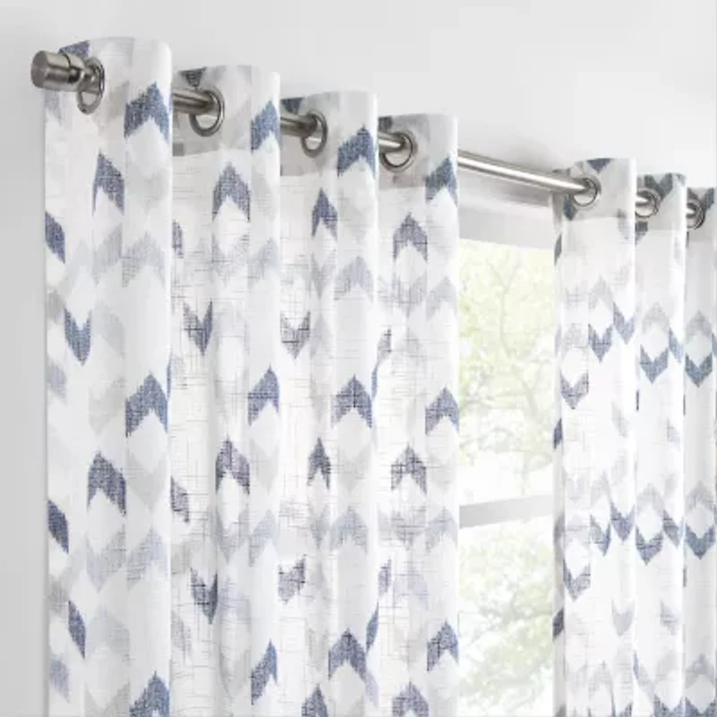 Fieldcrest Arden Modern Herringbone Cotton Grommet Top Sheer Single Curtain Panel