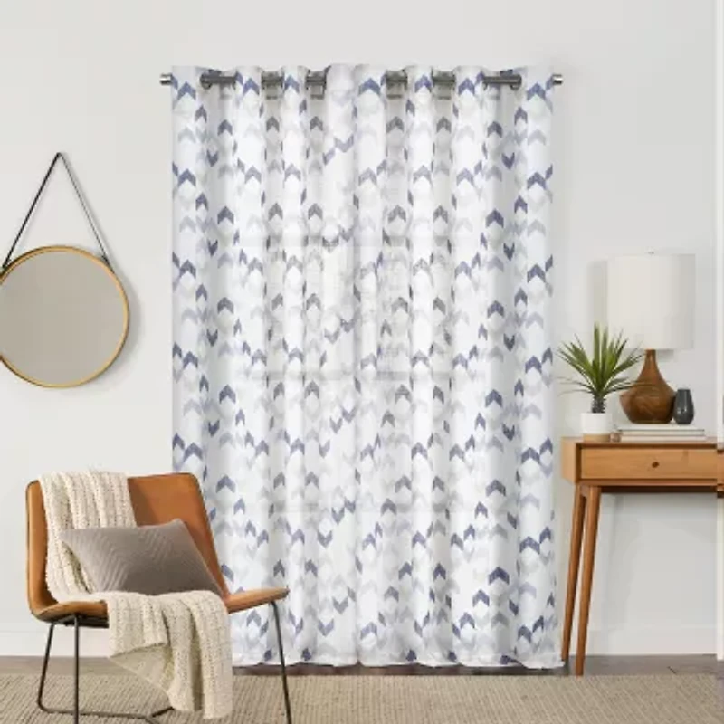 Fieldcrest Arden Modern Herringbone Cotton Grommet Top Sheer Single Curtain Panel